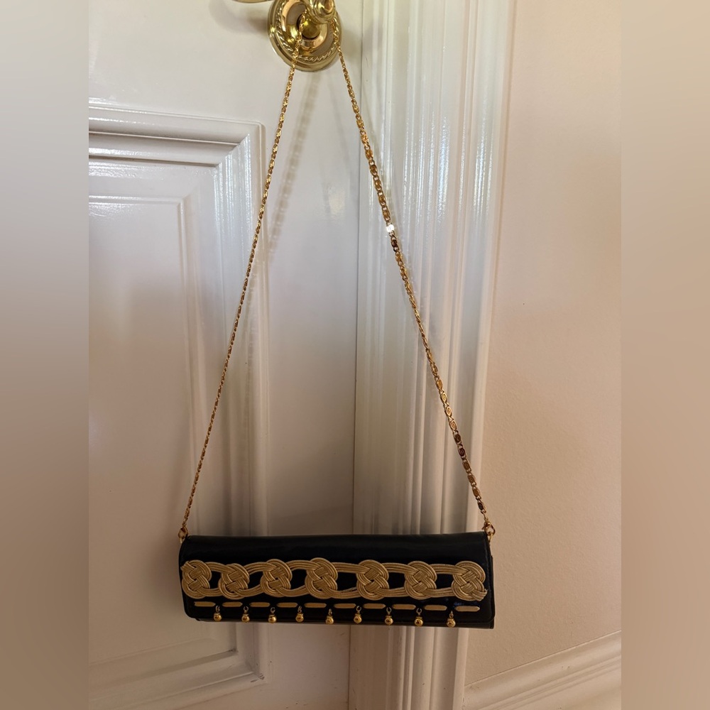 Black and Gold Studded Clutch with Chain Strap